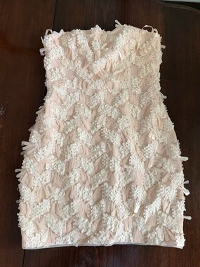 BCBG MAX AZRIA strapless sequin dress beige